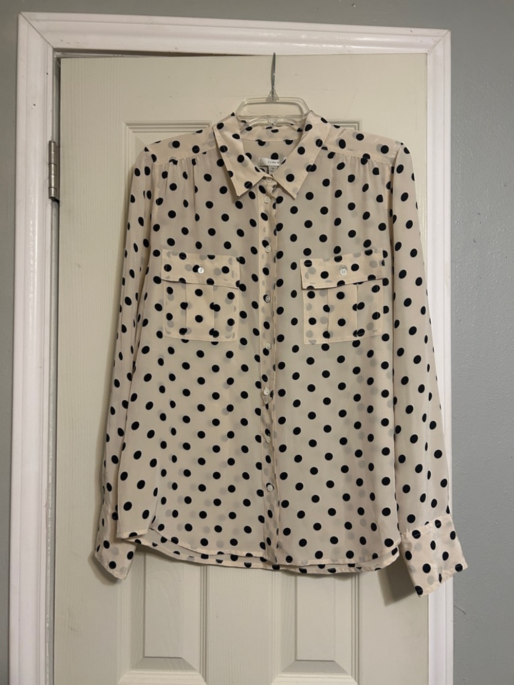 2/$15, 3/$21 J. Crew cream black polka dot silk blouse
